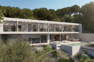 This exclusive designer villa under construction is located in Puerto Portals and offers fantastic sea and panoramic views.